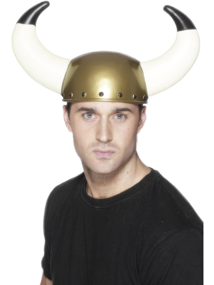 Viking Helmet Gold with White Bull Horns Adult Costume Accessory 1