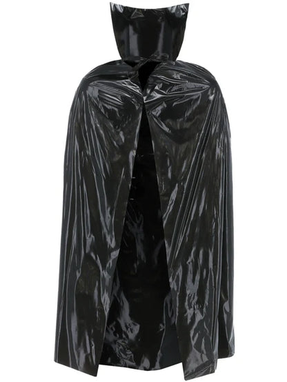 PVC Vampire Cape Black Stand Up Collar 114 cm Adult Halloween Costume Accessory 3