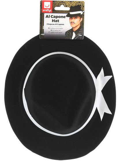 Al Capone Hat Adult Plastic Black Flocked Gangster Fedora 2