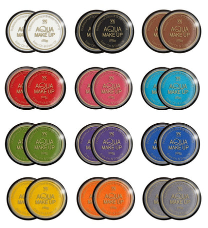 24 Aqua Makeup - 10 Ml - Display Of 24  2 X White, Black, Brown, Red, Fuchsia Pink, Sky Blue, Emerald Green, Purple, Blue, Yellow, Orange, Grey 