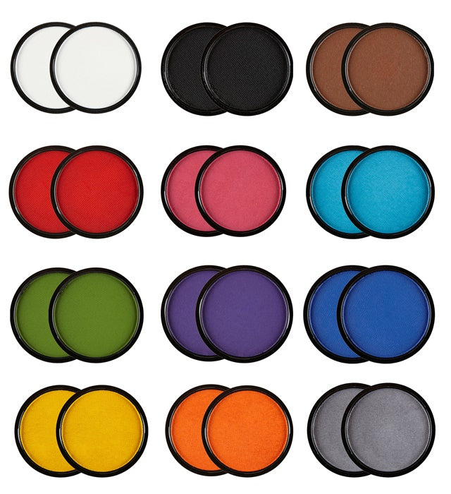 24 Aqua Makeup - 10 Ml - Display Of 24  2 X White, Black, Brown, Red, Fuchsia Pink, Sky Blue, Emerald Green, Purple, Blue, Yellow, Orange, Grey 