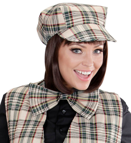 Beige Tartan Hat & Bow Tie