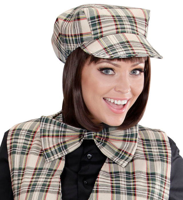 Beige Tartan Hat &amp; Bow Tie