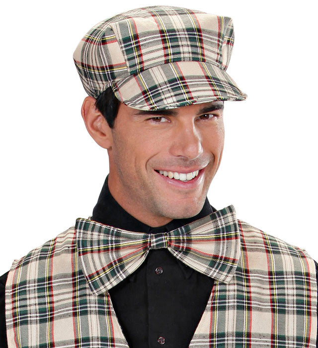 Beige Tartan Hat &amp; Bow Tie
