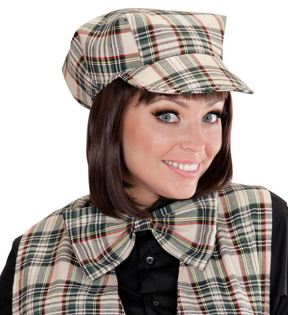 Beige Tartan Hat & Bow Tie