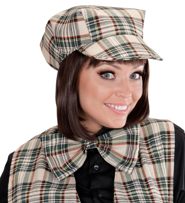 Beige Tartan Hat &amp; Bow Tie