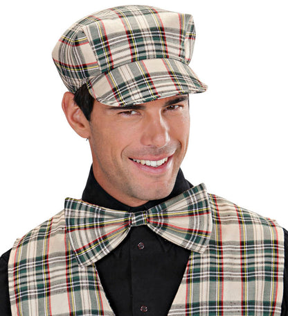 Beige Tartan Hat & Bow Tie