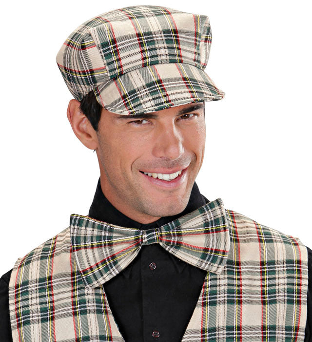 Beige Tartan Hat &amp; Bow Tie