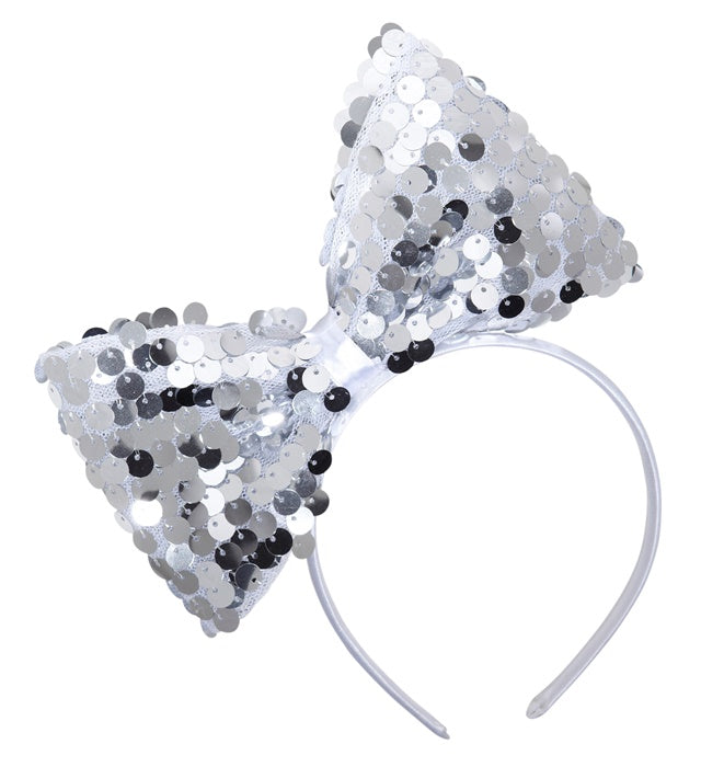 Silver Sequin Bow Headband