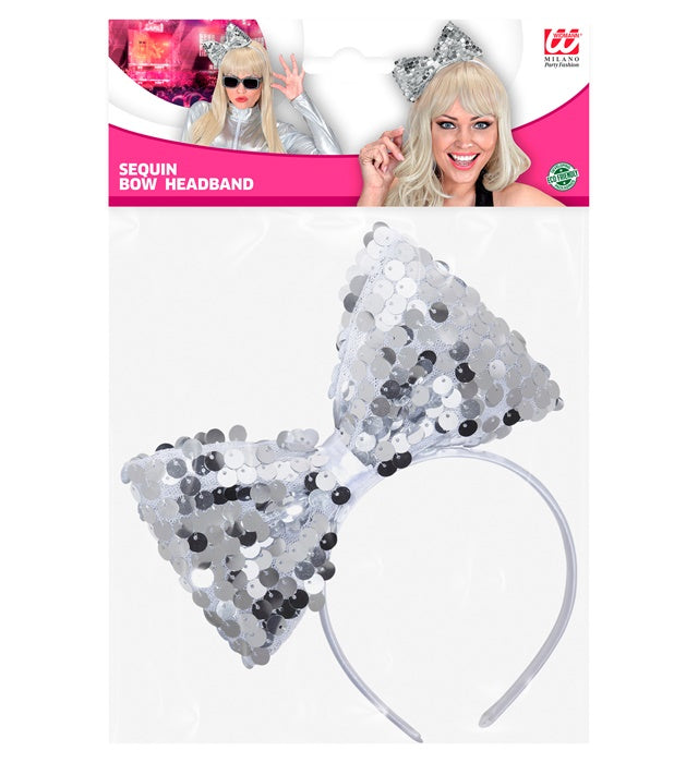 Silver Sequin Bow Headband
