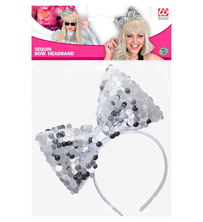 Silver Sequin Bow Headband