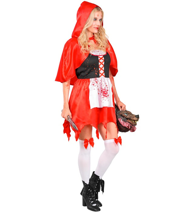 Zombie Red Capelet  Dress, Hooded Capelet, Bow Thigh Highs 