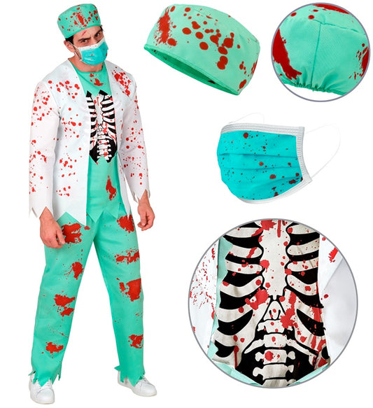 Zombie Doctor  Coat With Rib Cage, Pants, Hat, Face Mask 