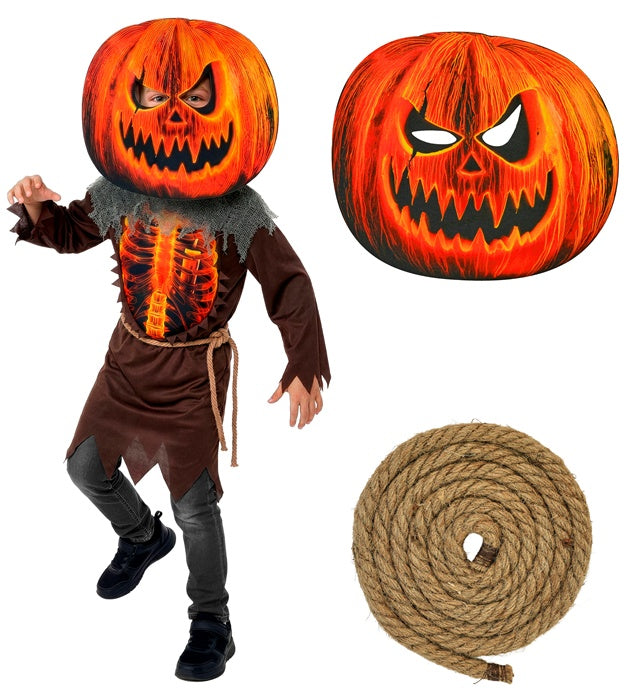 Scary Pumpkin  Robe With Rib Cage And Belt, Mask 