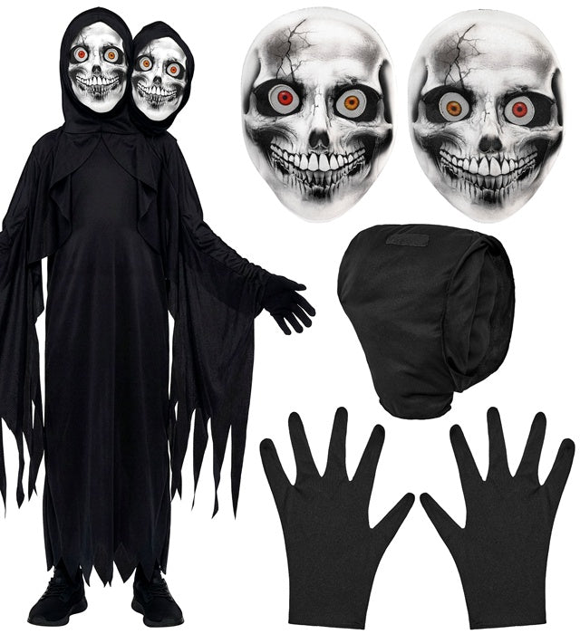 Two Headed Reaper  Hooded Robe With Two Masks, Gloves 