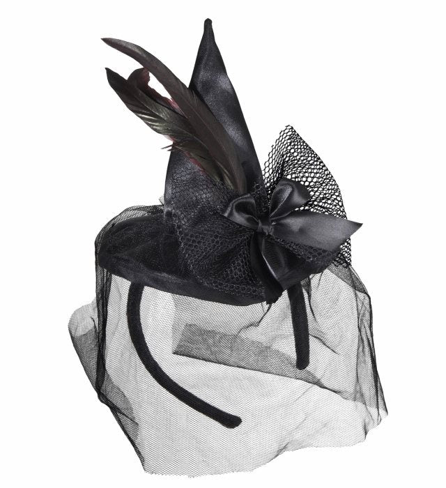 Mini Witch Hat With Feathers And Veil