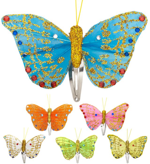 Box Of 12 Butterfly Hair Clips 6 Colors Ass.