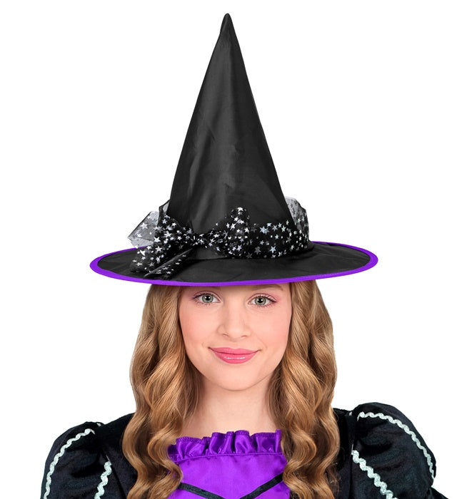 Witch Hats With Silver  Stars Tulle Child Size -3 Colors Ass.