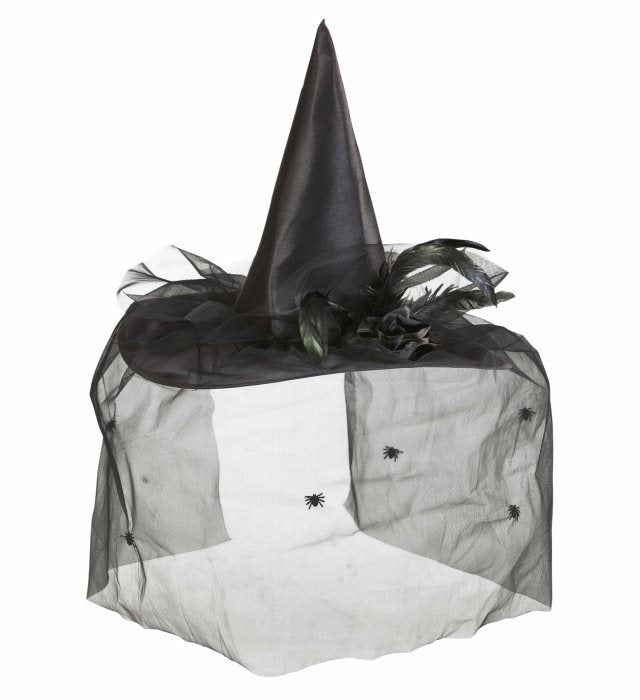 Witch Hats With Tulle, Flower & Feathers