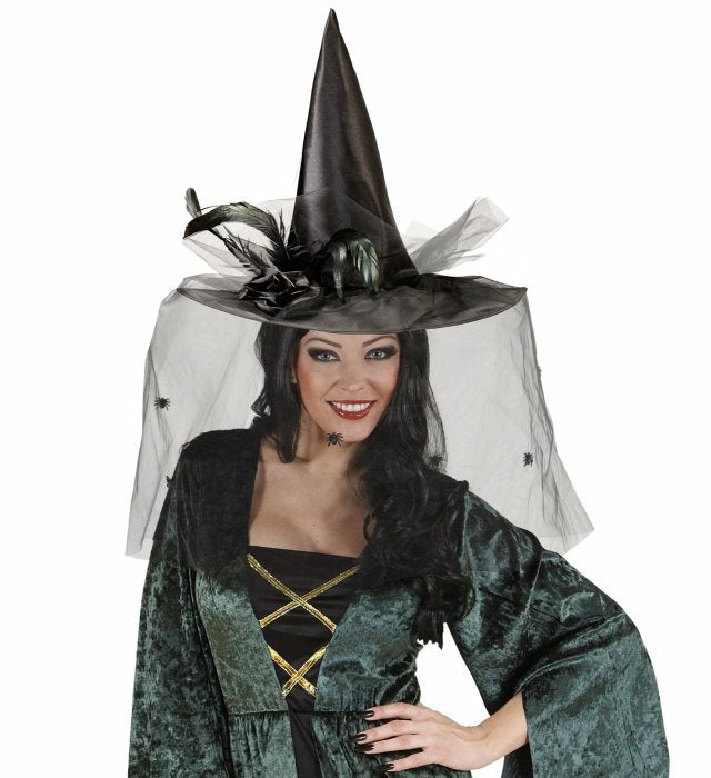 Witch Hats With Tulle, Flower & Feathers