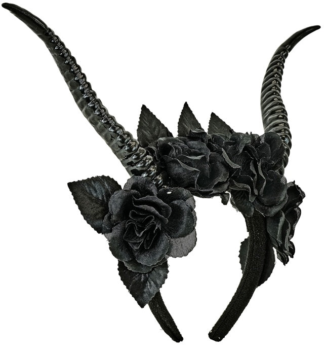 Headpiece With Horns & Black Roses