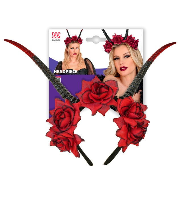 Headpiece With Horns & Red Roses