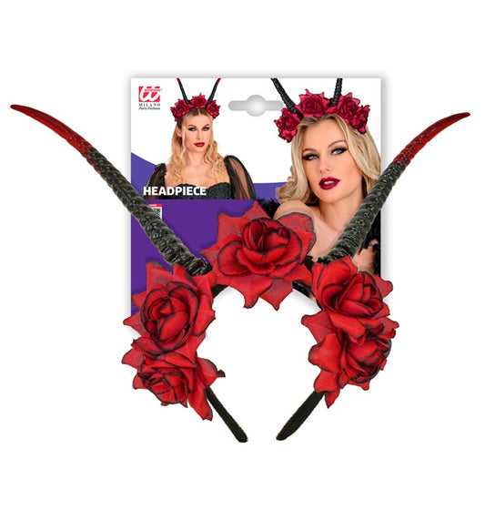 Headpiece With Horns & Red Roses