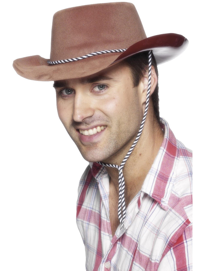 Cowboy Hat Brown Flock Plastic Adult Costume Accessory 1