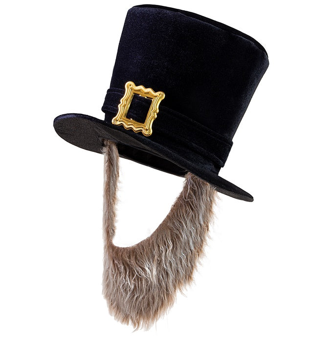 Black Velvet Topper Hat With Buckle And Brown Beard 23 Cm