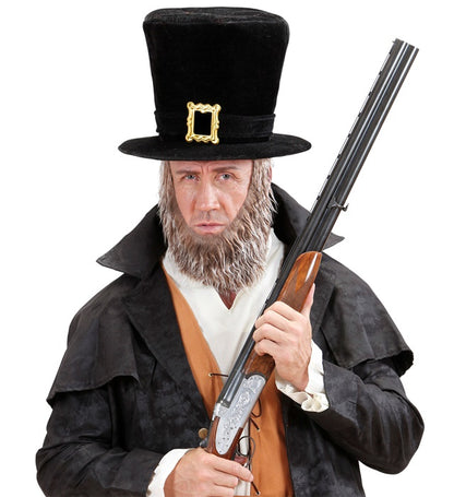 Black Velvet Topper Hat With Buckle And Brown Beard 23 Cm