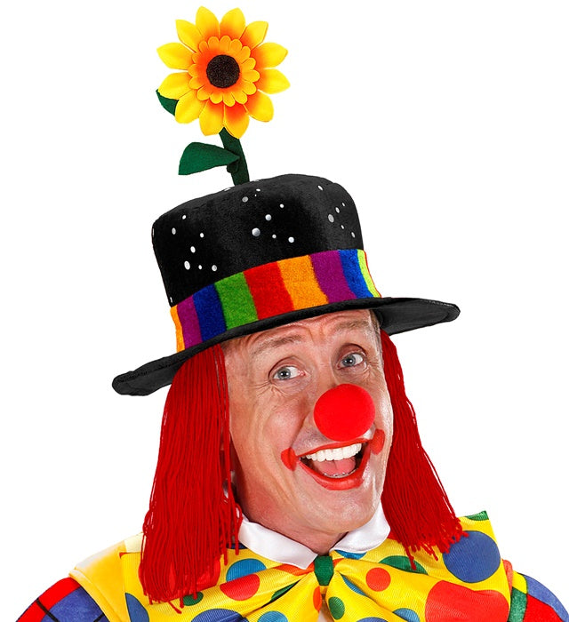 Velvet Black Clown Hat With Hair And Sunflower