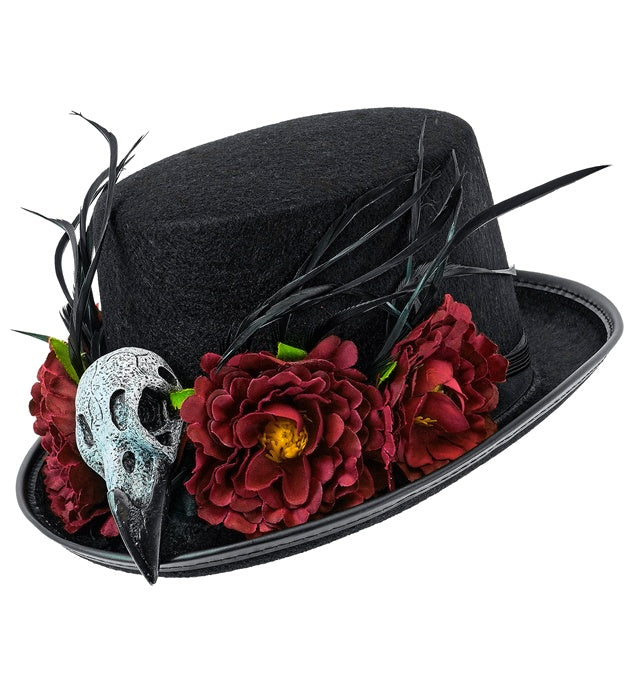 Top Hat Voodoo Vulture Skull & Flowers 12 Cm