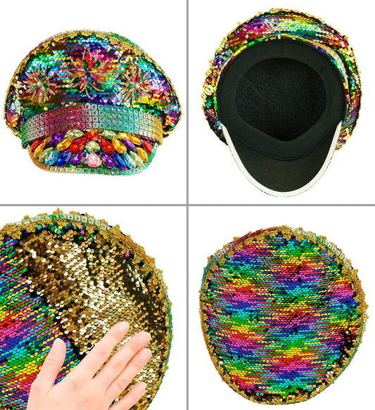 Hat Festival Pride With Jewels Sequin Rainbow 