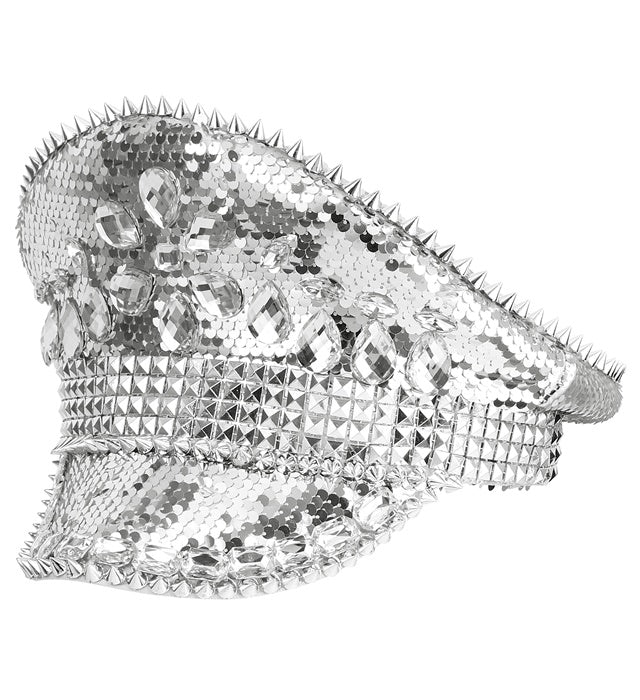 Hat Festival Studded With Jewels Sequin Silver 