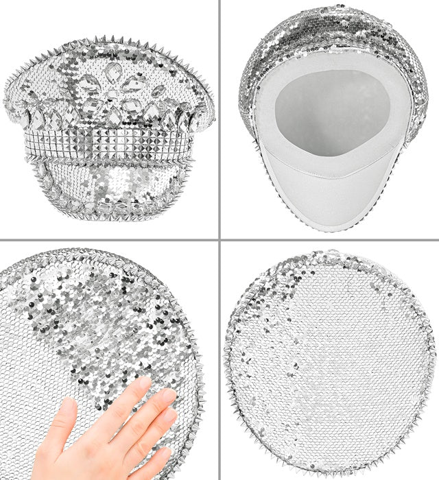 Hat Festival Studded With Jewels Sequin Silver 