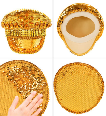 Hat Festival Studded With Jewels Sequin Gold 