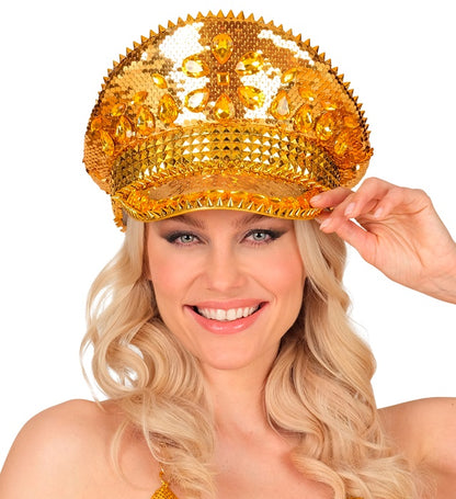 Hat Festival Studded With Jewels Sequin Gold 