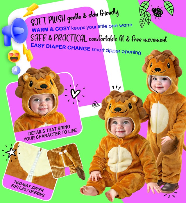 Lion Plush Velvet  Hooded Jumpsuit 