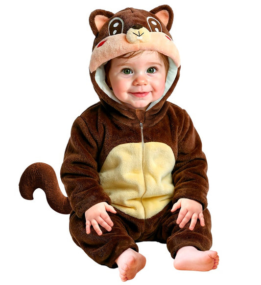 Squirrel Plush Velvet  Hooded Jumpsuit 