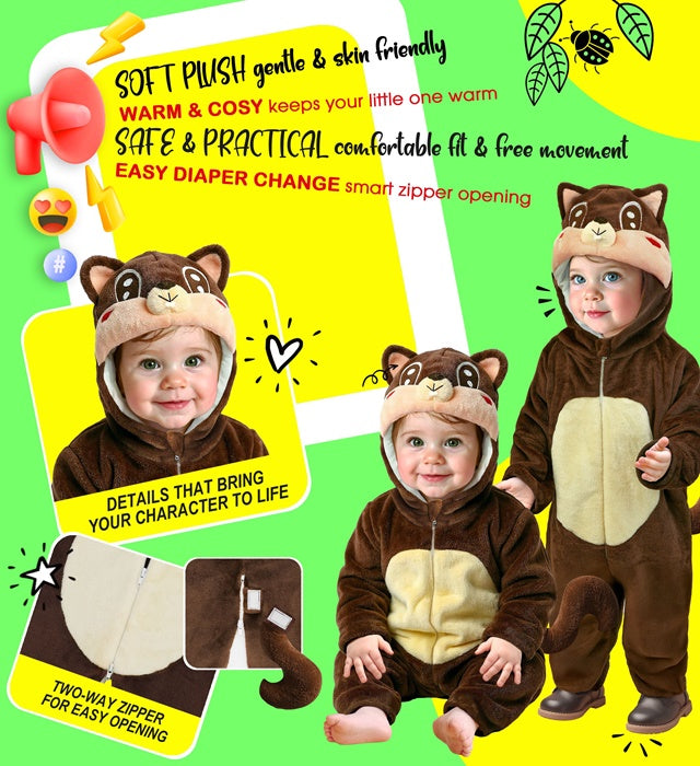 Squirrel Plush Velvet  Hooded Jumpsuit 