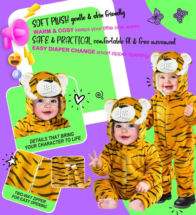Tiger Plush Velvet  Hooded Jumpsuit 