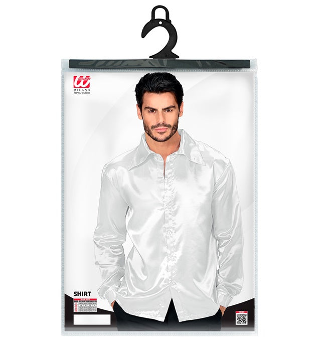 Satin White 70S Disco Shirt