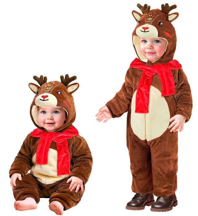 Reindeer Plush Velvet  Hooded Jumpsuit, Scarf 