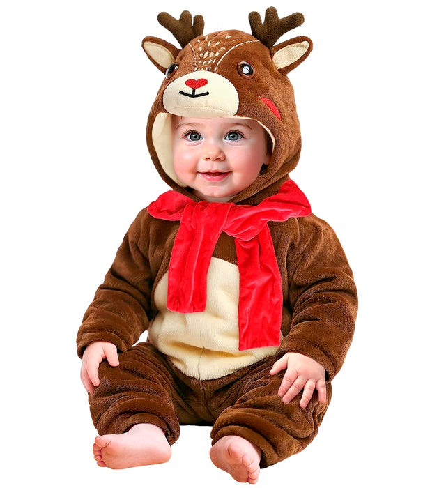 Reindeer Plush Velvet  Hooded Jumpsuit, Scarf 