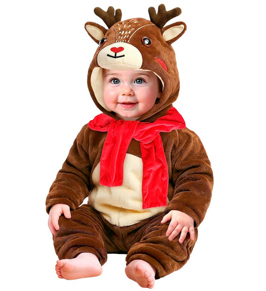 Reindeer Plush Velvet  Hooded Jumpsuit, Scarf 