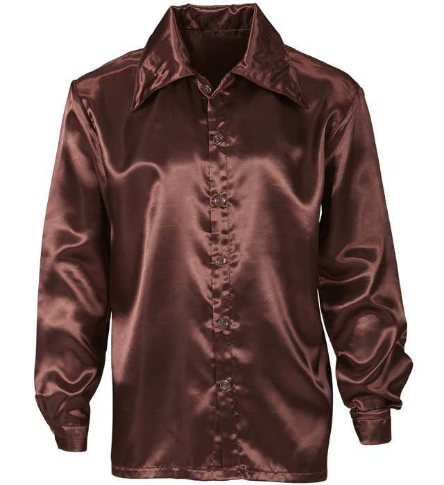 Satin Brown 70S Disco Shirt
