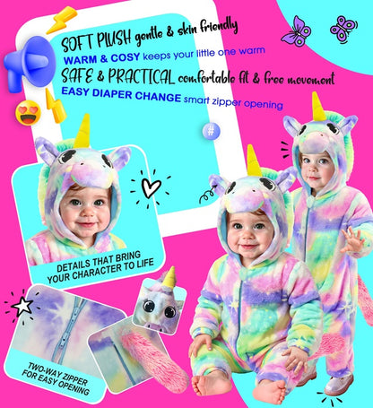 Unicorn Plush Velvet Rainbow  Hooded Jumpsuit 