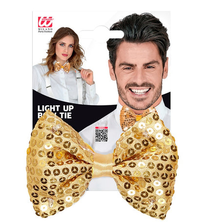 Adjustable Gold Sequin Bow Tie With 4 Flashing Led Lights 