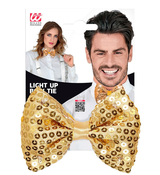 Adjustable Gold Sequin Bow Tie With 4 Flashing Led Lights 