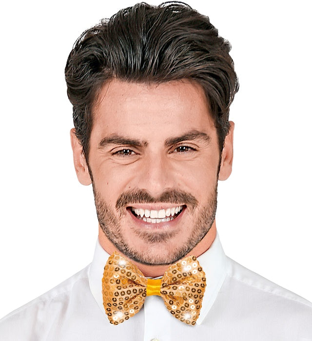 Adjustable Gold Sequin Bow Tie With 4 Flashing Led Lights 
